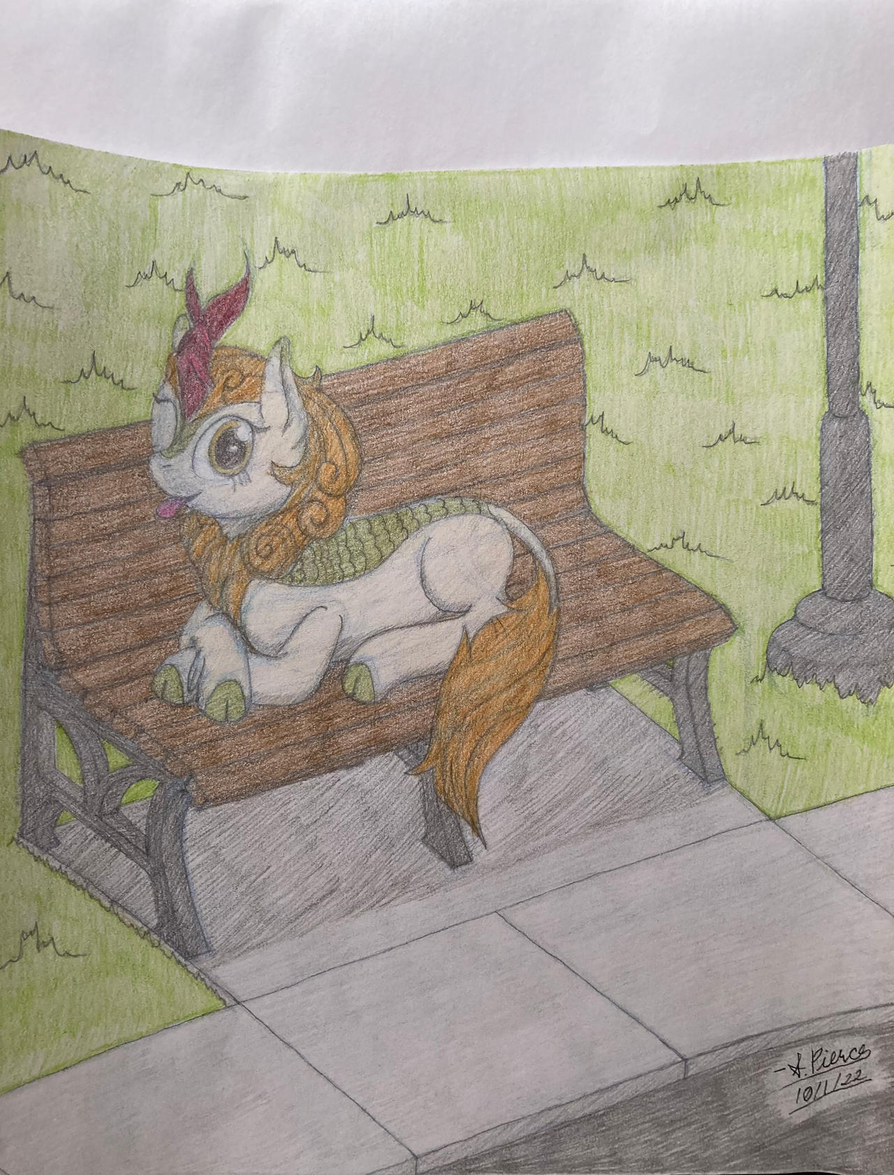 Autumn Blaze on Park Bench (Comm. for Discord User Altek